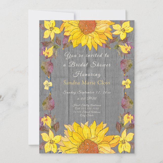 Convites Chá de panela de Cinzas de girassol amarelo-floral (Frente)