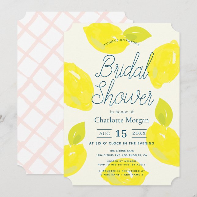 Convites Chá de panela de citrinos com limão pintado à mão (Frente/Verso)