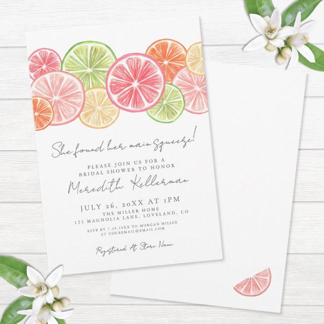 Convites Chá de panela de Citros de Compressão Principal El (Elegant Main Squeeze Citrus Bridal Shower Invitation)