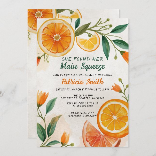 Convites Chá de panela de Citros do Mediterrâneo Principal (Frente/Verso)