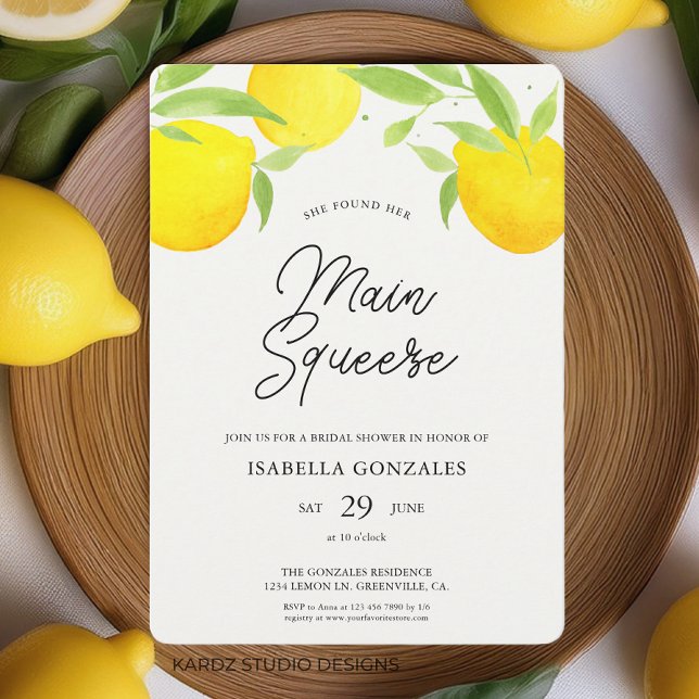 Convites Chá de panela de Citros Principal (This citrus summer bridal shower invitation is shown in 5 x 7 inches. Other sizes available.)