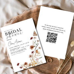 Convites Chá de panela de Código QR Boho Wildflower Elegant