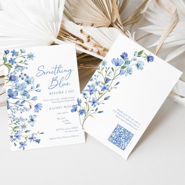Convites Chá de panela de Código Qr de Flor Selvagem Azul (Criador carregado)