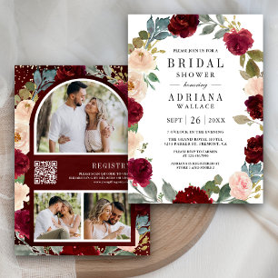 Convites Chá de panela de Código QR de Foto Floral do Burgu