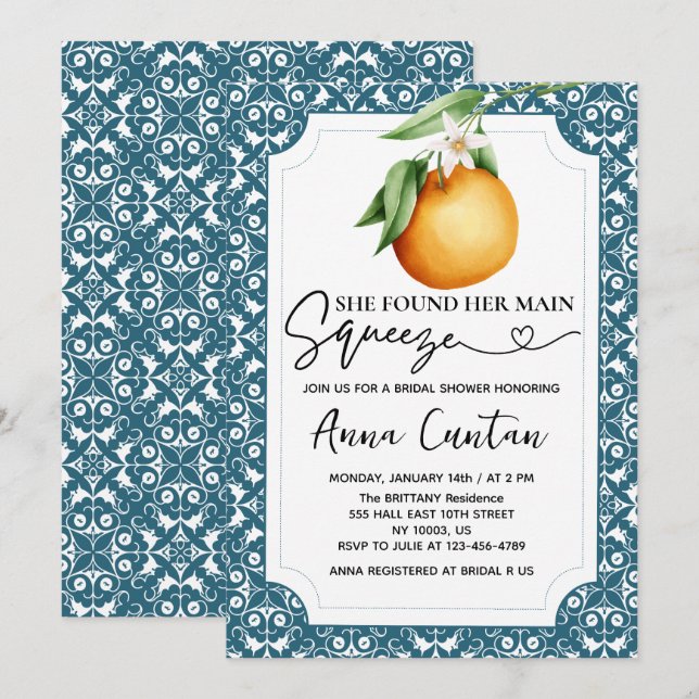 Convites Chá de panela de compressão principal Azulejo azul (Frente/Verso)