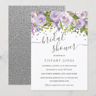 Convites Chá de panela de Confetti de Prata Puro Floral