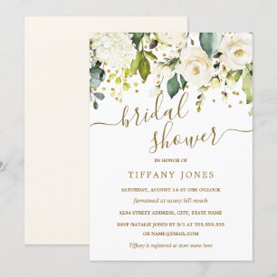 Convites Chá de panela de Confetti Dourado Branco Floral