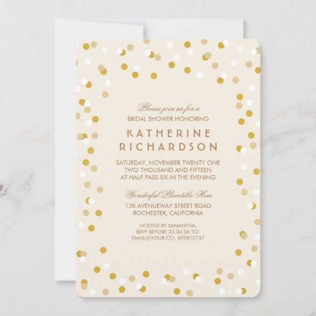 Convites Chá de panela de Confetti Dourado Faux (Frente)