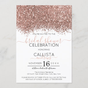 Convites Chá de panela de Confetti Glitter Branco Dourado r
