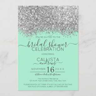 Convites Chá de panela de Confetti Glitter Silver Mint