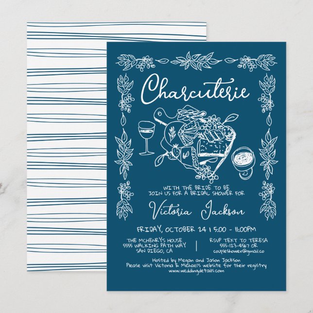 Convites Chá de panela de Conselho de Charcuterie Desenhado (Frente/Verso)