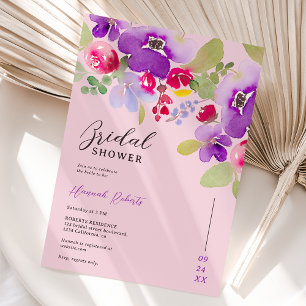 Convites Chá de panela de cor da água floral, cor de rosa-r