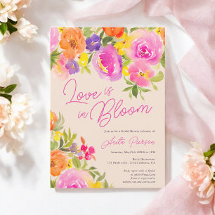 Convites chá de panela de cor d'água floral cor-de-rosa-cla