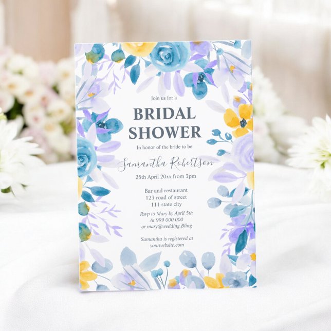 Convites chá de panela de cor d'água floral de lavanda boni (Pretty lavender floral watercolor bridal shower invitation)