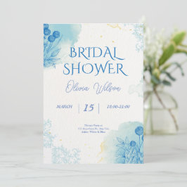 Convites Chá de panela de Cor de Água Mínima Azul e Dourada