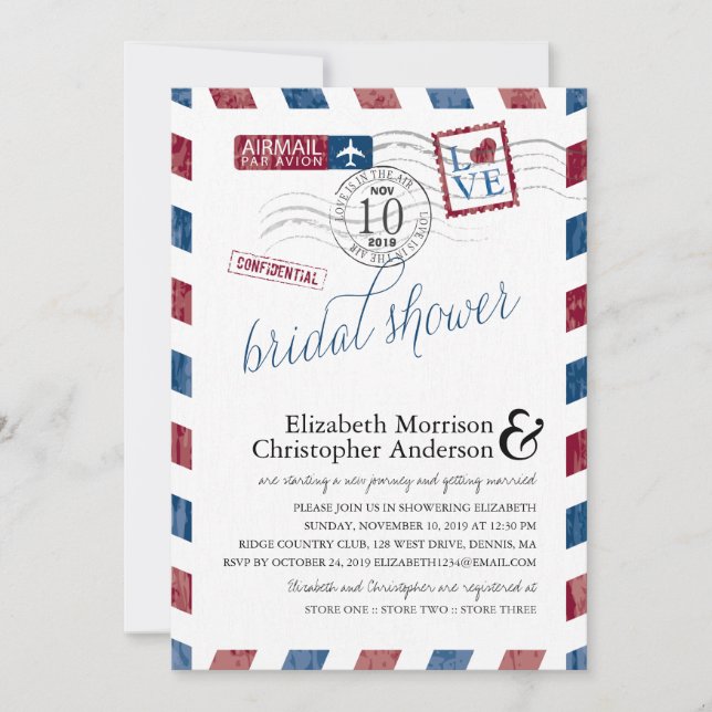 Convites Chá de panela de correio aéreo antigo (Frente)