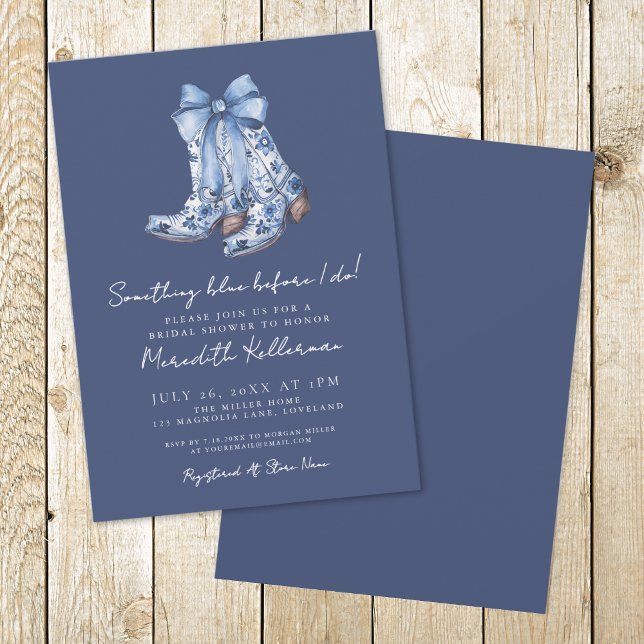 Convites Chá de panela de cowboy Arco azul-Marinho (Country Navy Blue Bow Cowboy Bridal Shower Invitation)