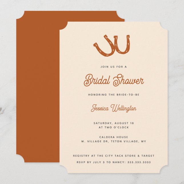 Convites Chá de panela de cowboy laranja queimada moderna (Frente/Verso)