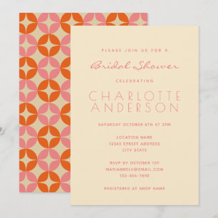 Convites Chá de panela de Creme Geométrico do Médio Rosa