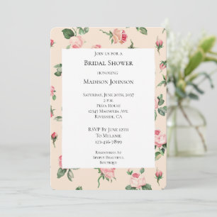 Convites Chá de panela de Creme Rosa-Rosa-Floral de Rosas b