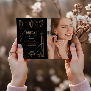 Convites Chá de panela de Deco de Arte Dourada e Preta