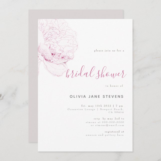 Convites Chá de panela de Desenhos Florais Elegante Pink El (Frente/Verso)