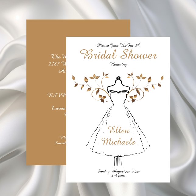 Convites Chá de panela de Destaque Dourado Elegante (Elegant Gold Accent Bridal Shower Invitation)