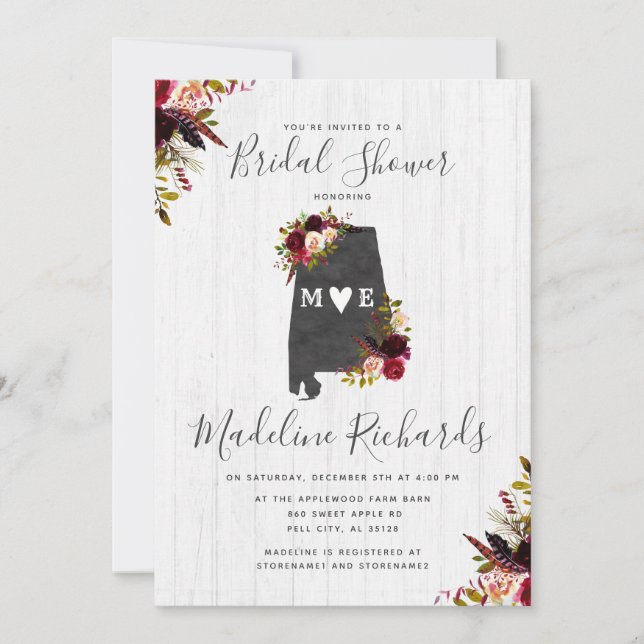 Convites Chá de panela de Destino do Estado do Alabama (Frente)