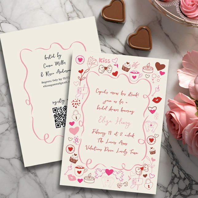 Convites Chá de panela de Dia de os namorados de porta bran (Bridal Shower invitation from the Valentines Bridal Shower Invitation collection by Darling & May)