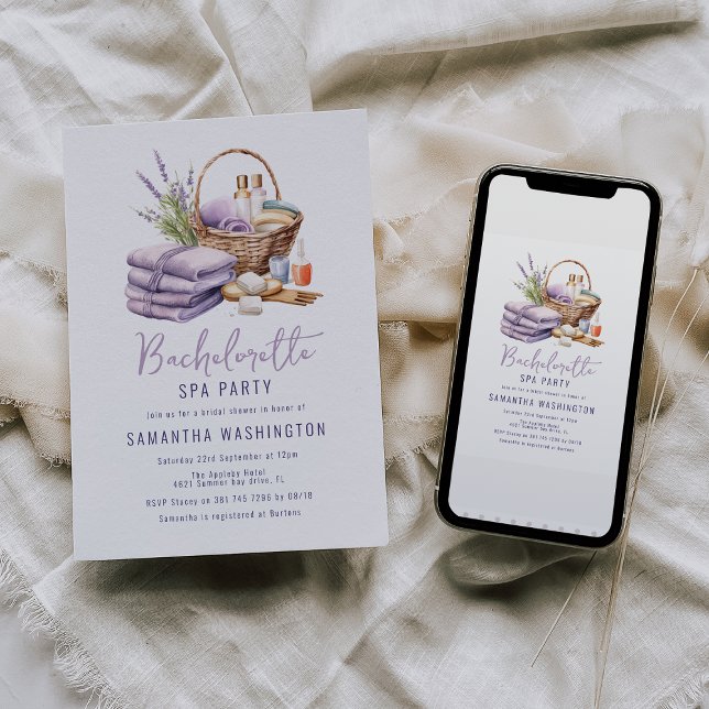 Convites Chá de panela de Dia do Spa lavanda (Criador carregado)