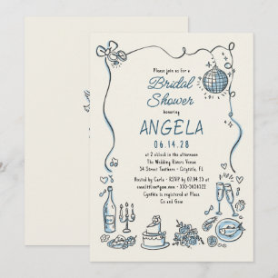 Convites Chá de panela de Disco Whimsical Desenhado à Mão