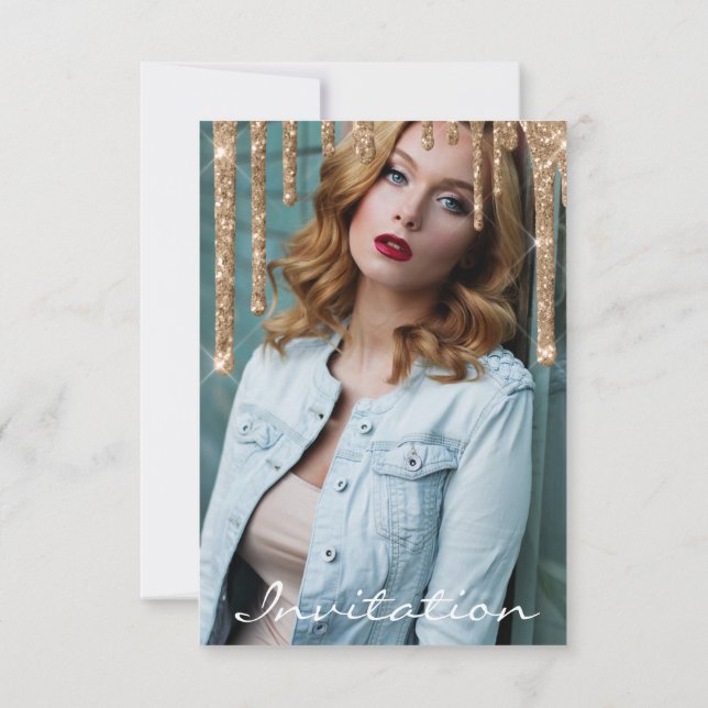 Convites Chá de panela de Dissipador de Glitter Dourado com (Verso)