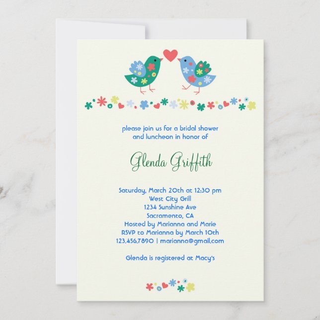 Convites Chá de panela de dois pássaros (Frente)