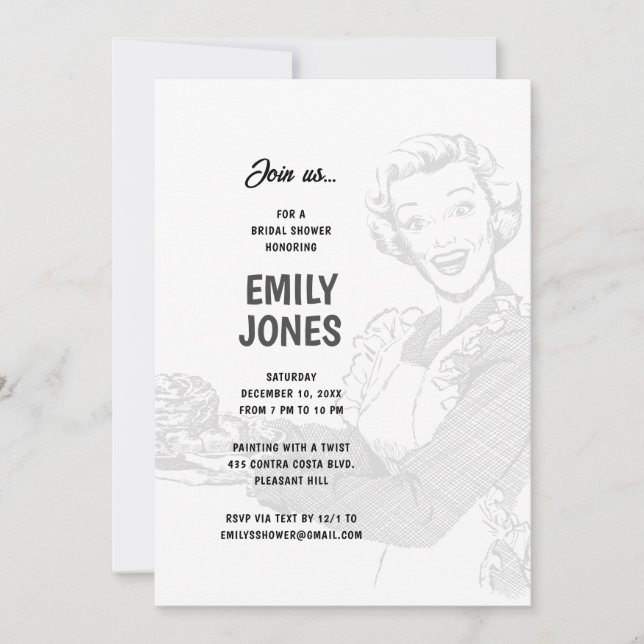 Convites chá de panela de dona de casa dos anos 50 (Frente)