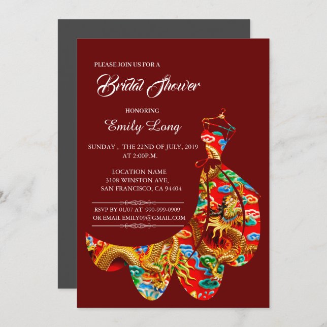 Convites Chá de panela de Dragão em Nuvem Chinês Auspicaz (Frente/Verso)