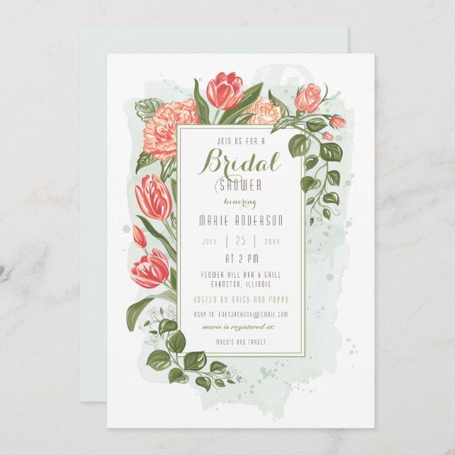 Convites Chá de panela de Embraço Floral (Frente/Verso)