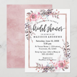 Convites Chá de panela de enquadramento Blush e Rosa Dourad