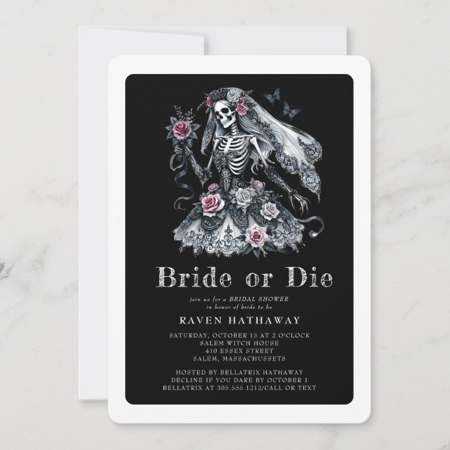 Convites Chá de panela de Esqueleto Floral Brito ou Die Got (Frente)
