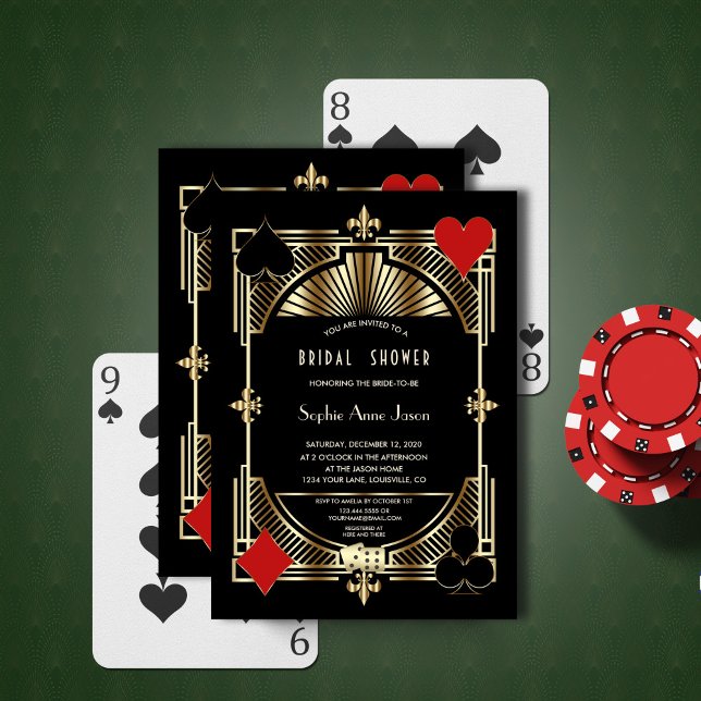 Convites Chá de panela de Estilo Gatsby Gam Dourado Fleur-d (Criador carregado)