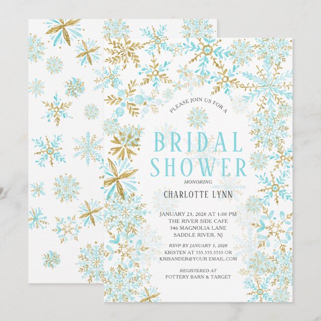 Convites Chá de panela de flocos de neve da Wonderland Wint (Frente/Verso)