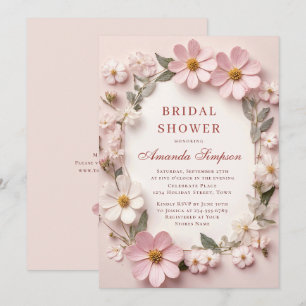 Convites Chá de panela de Flor Boêmia Rosa Elegante