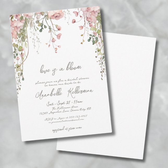 Convites Chá de panela de Flor Botânico Rosa-Esbranquiçado (Blush Pink Botanical Wildflower Bridal Shower Invitation)