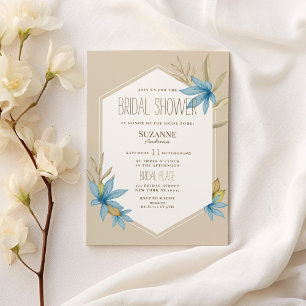 Convites Chá de panela de flor de terrário azul-creme branc