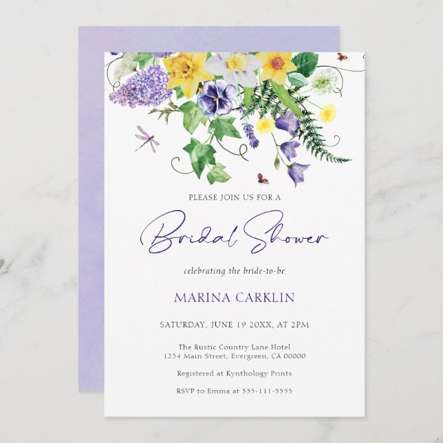 Convites Chá de panela de flor selvagem (Frente/Verso)