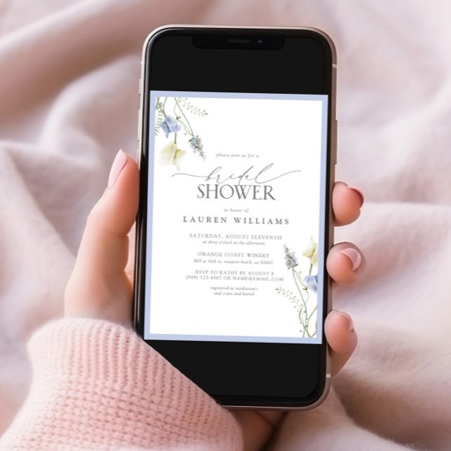 Convites Chá de panela de flor selvagem azul empoeirado (Criador carregado)