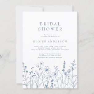 Convites Chá de panela de flor selvagem azul minimalista si