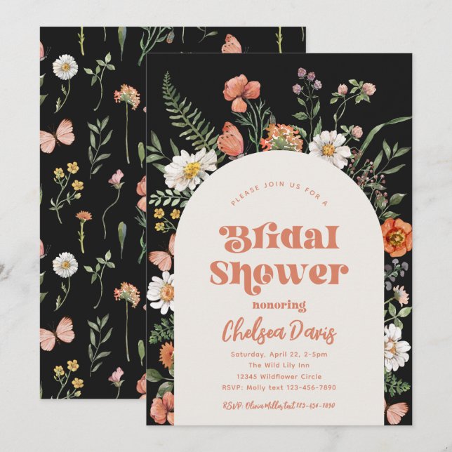 Convites Chá de panela de flor selvagem | Bridal (Frente/Verso)