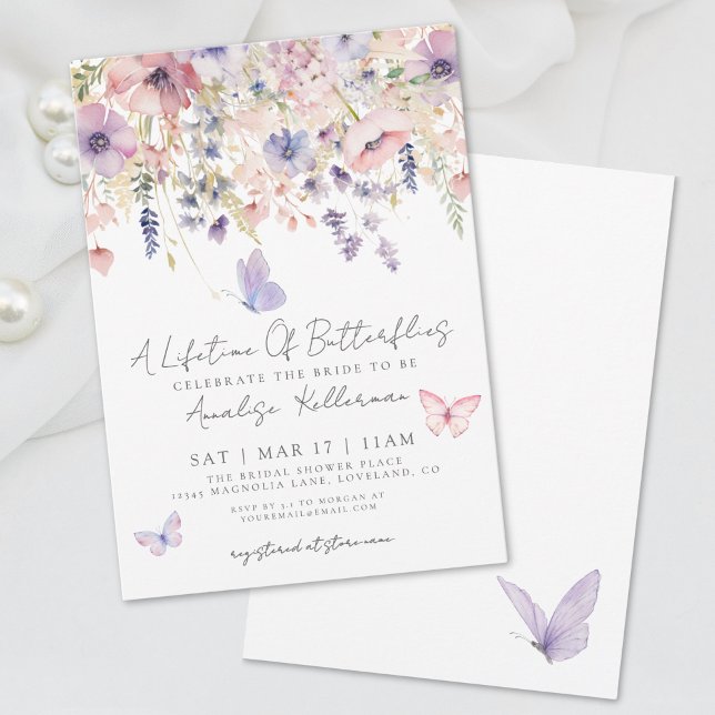 Convites Chá de panela de flor selvagem da borboleta Elegan (Elegant Butterfly Wildflower Bridal Shower Invitation)