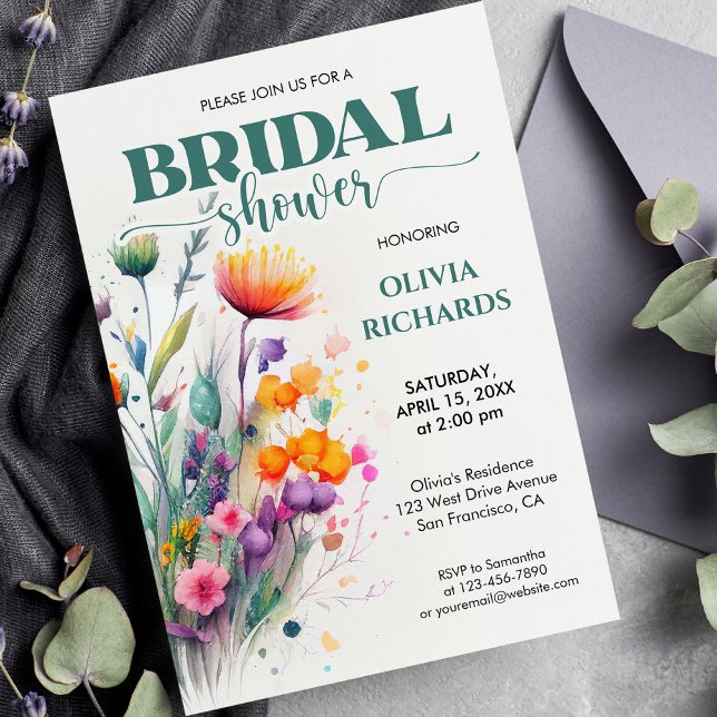 Convites Chá de panela de Flor Selvagem de Mola de Aquarela (Criador carregado)