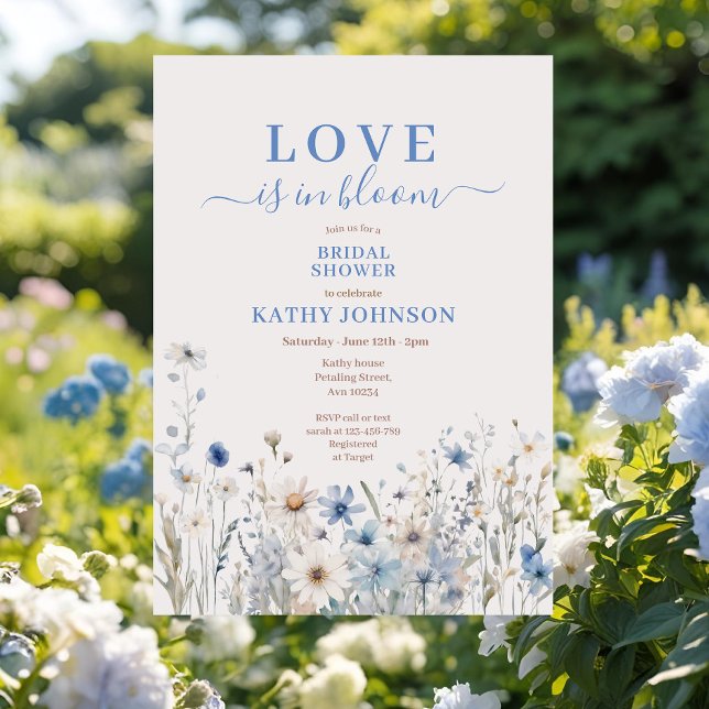 Convites Chá de panela de flor selvagem de Pastel Azul (Criador carregado)